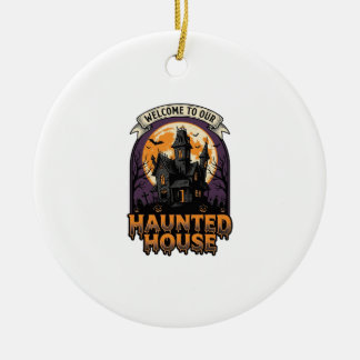 Själsvärt Hus T-Shirt Vintage Halloween Välkommen Julgransprydnad Keramik