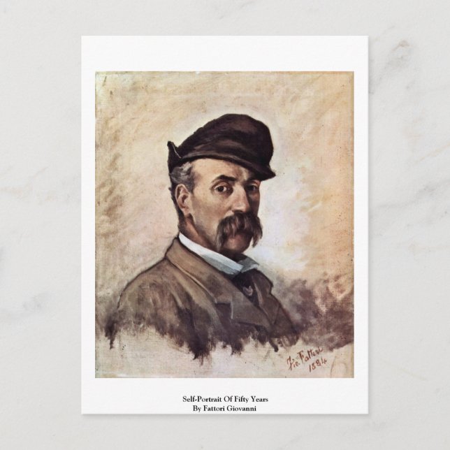 Självaste Porträtt av femtio år av Fattori Giovann Vykort (Framsida)