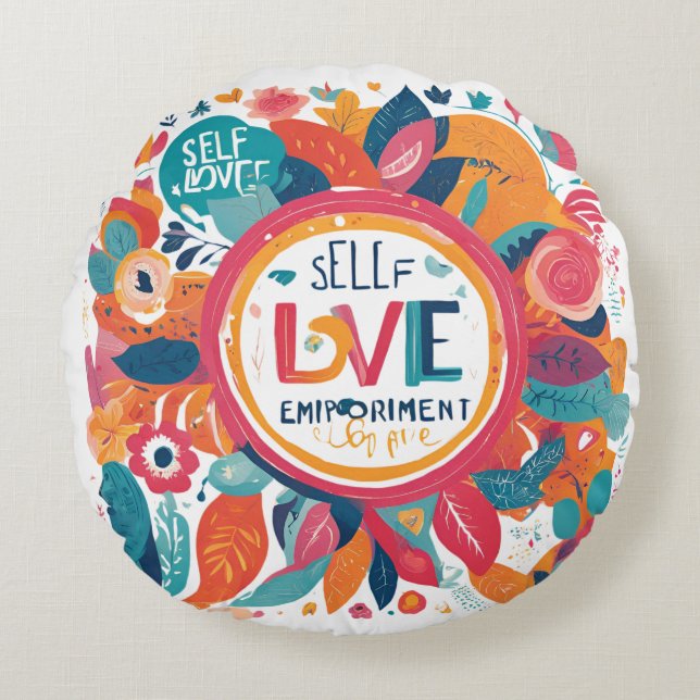 Självbestämmande och självbestämmande för Kärlek Rund Kudde (Framsidan)