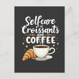 Självbetjäning är Croissant och kaffekaffeinpatesi Vykort