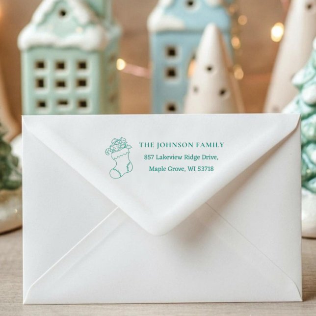 Självbläckande juladressstämpel med julstrumpa självfärgande stämpel ([Stocking Stamp] Custom Christmas Card Address Self-inking Stamp)