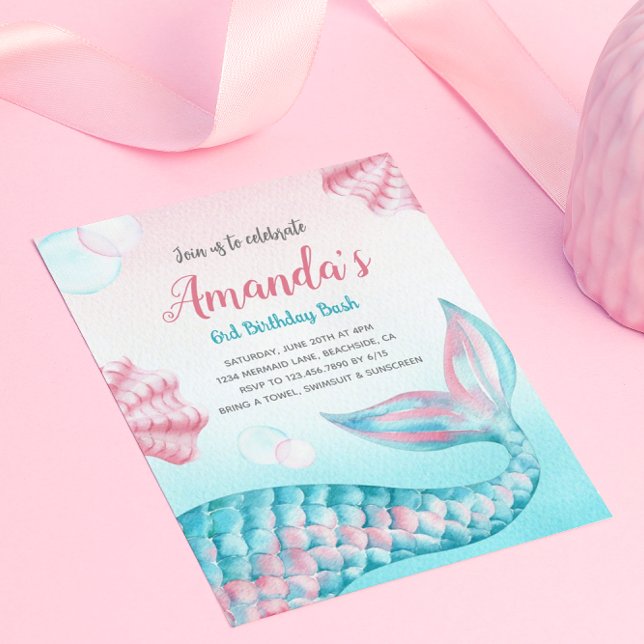 Självbudgeterad Havfrue vattenfärg Födelsedagsinbj (Skapare uppladdad)