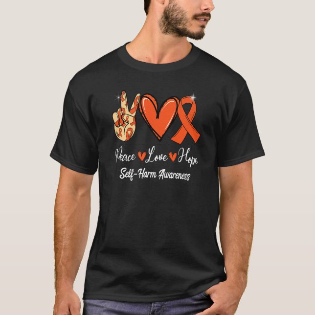 Självf Harm Awareness Peace Kärlek Hope Orange Rib T Shirt (Framsida)