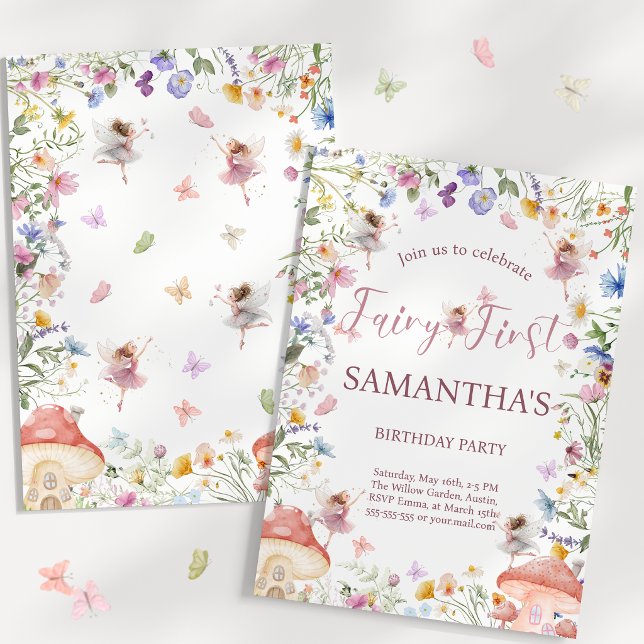 Självfödd blomma Äng Fairy Trädgård 1-års födelsed Inbjudningar (Wildflower Fairy Garden 1st Birthday Invitation)