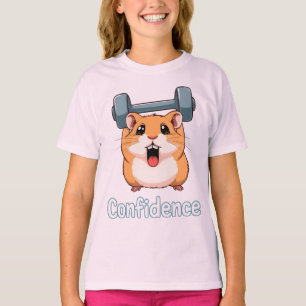 Självförtroende Söt Hamster Lyfter Vikter Gym Trän T Shirt
