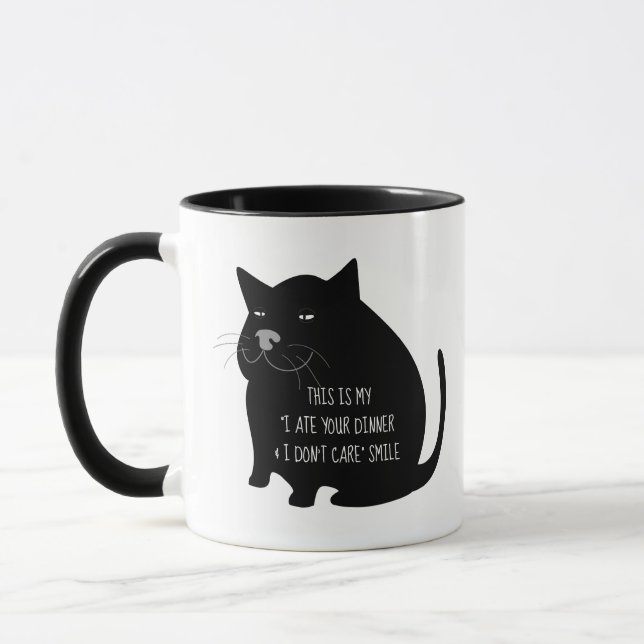 Självgod fet svart katt rolig citat mugg (Vänster)
