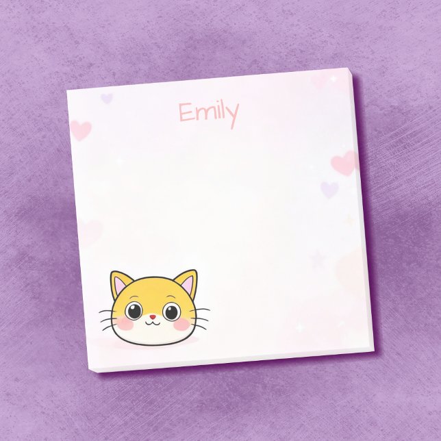 Självhäftande lappar med söta katter och eget namn (🐱💖 Kawaii kitty sticky notes – personalized just for you!)
