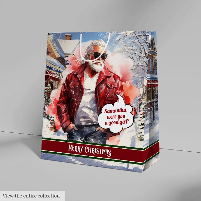 Självklart julklappspåsar Stilig Tomteaccent (Custom Christmas Gift Bags Handsome Santa Accent)