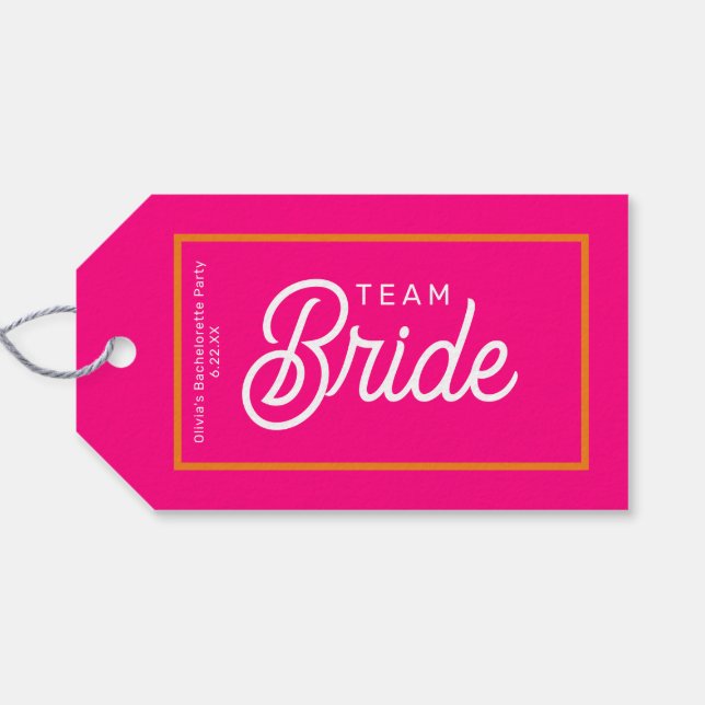 Självklart Rosa och Orange Team Bride Anpassade Fa Presentetikett (Baksidan (Horisontell))