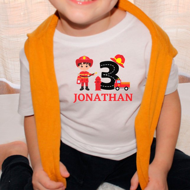Självklart söta pojke 3-års födelsedag brandman br t shirt (Skapare uppladdad)