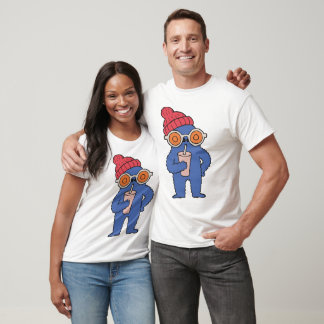 Självkyld blå monsterkaraktär med mössa t shirt