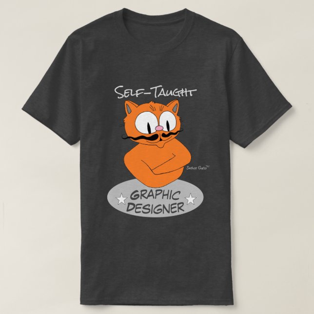 Självlärd GRISK DESIGNER Mustasch Katt T Shirt (Design framsida)