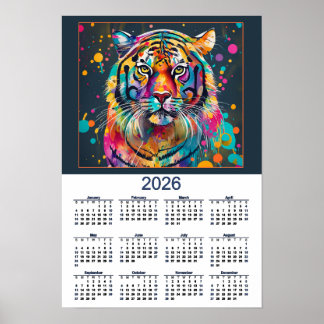 Självlysande akvarelltiger 2026 Kalender  Poster