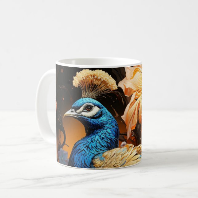 Självlysande anpassad monogram påfågelmugg kaffemugg (Framsida vänster)