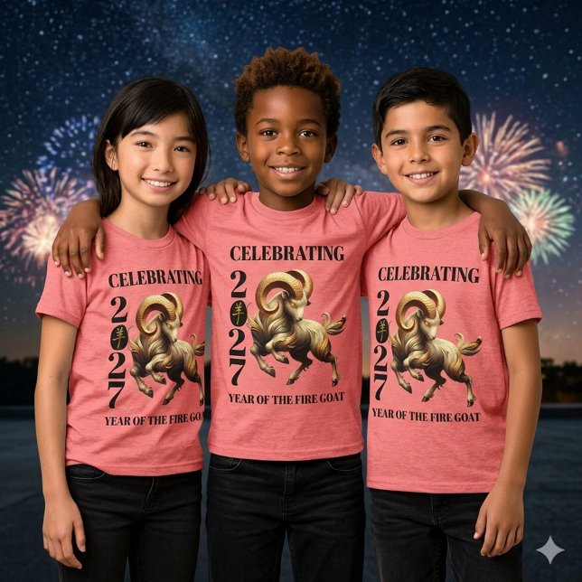 Självlysande guld kinesiskt år för eldens get 2027 t shirt (Stunning Red & Gold Chinese Year of the Fire Goat 2027 Shirts Cover Photo)