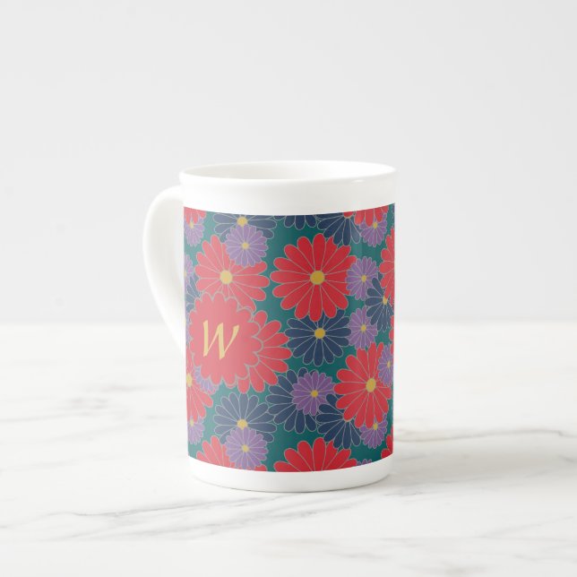Självlysande höstblommig specialmugg benporslin mugg (Framsida vänster)