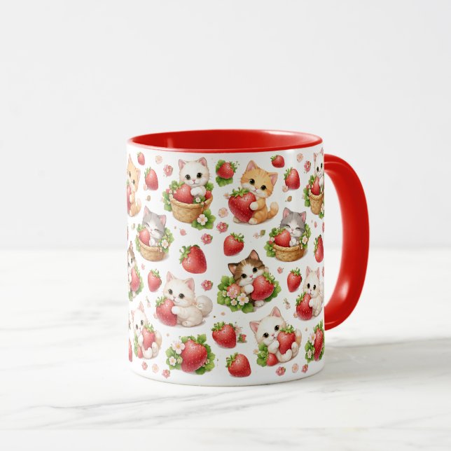Självlysande Kattungar och Jordgubbar Keramik Mugg (Framsida höger)
