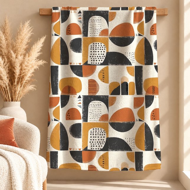 Självlysande Rost Koppar Boho Geometrisk Filta Fleecefilt (Stunning Rust Copper Boho Geometric Blanket)