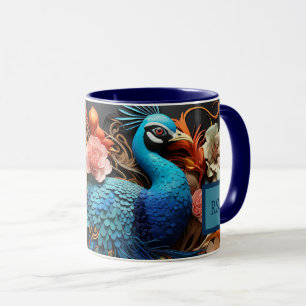 Självlysande skräddarsydd monogram påfågelmugg mugg