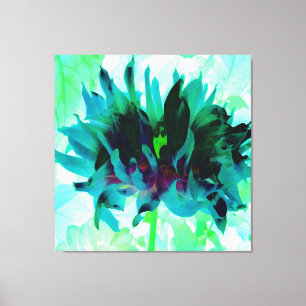 Självlysande teal och svart kaktus-dahlia canvastryck