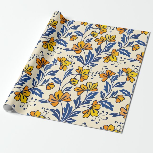 Självmönster av blommor och blad presentpapper (Utrullad)