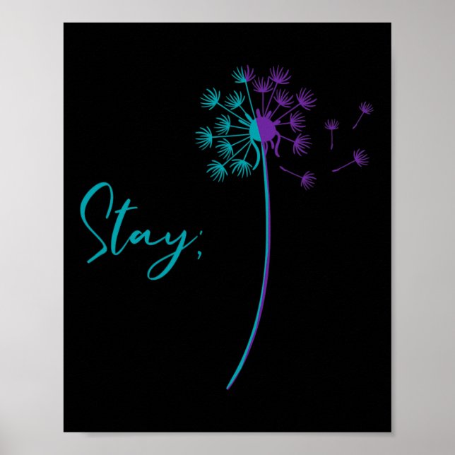 Självmordsförebyggande Dandelion Teal and Lila Sta Poster (Framsidan)