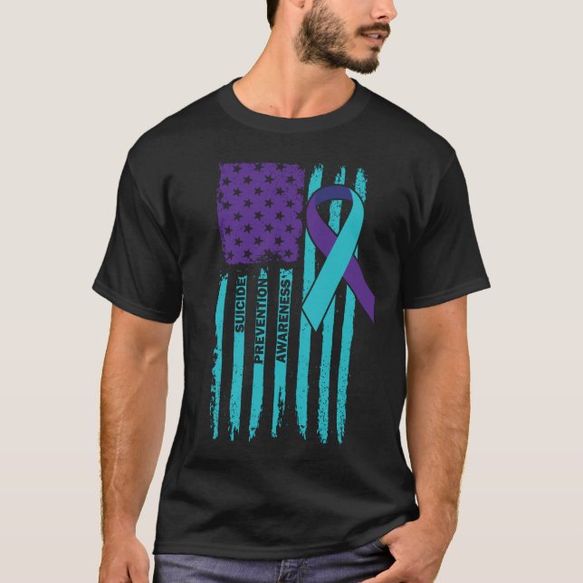 Självmordsförebyggande medvetande amerikanska Flag T Shirt (Framsida)