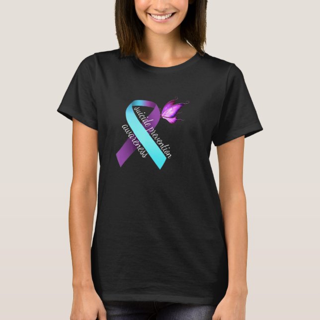 Självmordsförebyggande medvetande Ribbon Butterfly T Shirt (Framsida)