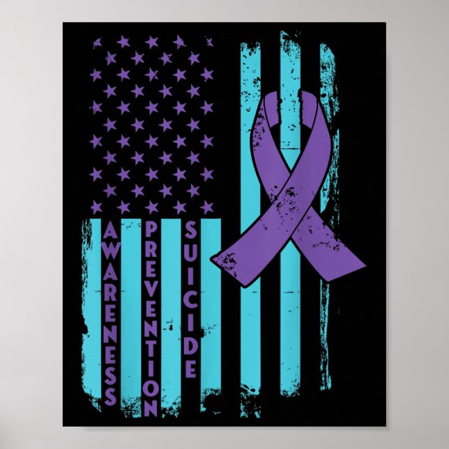 Självmordsförebyggande medvetanderibbon USA Amerik Poster (Framsidan)