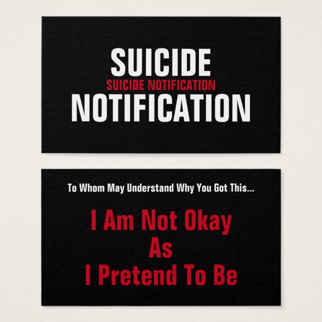 Självmordsmeddelande Visitkort (Framsida & baksida)