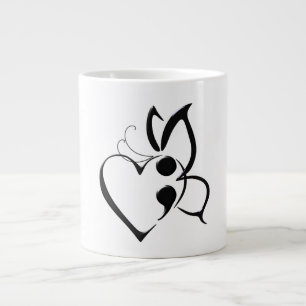 Självmordsmedvetande Butterfly Semi-Colon Heart Mu Jumbo Mugg