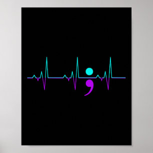 Självmordsmedvetande Heartslag Lycklig Ribbon Supp Poster