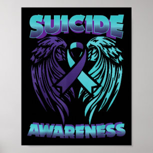 Självmordsmedvetande Ribbon Vingar Suicide Prevent Poster