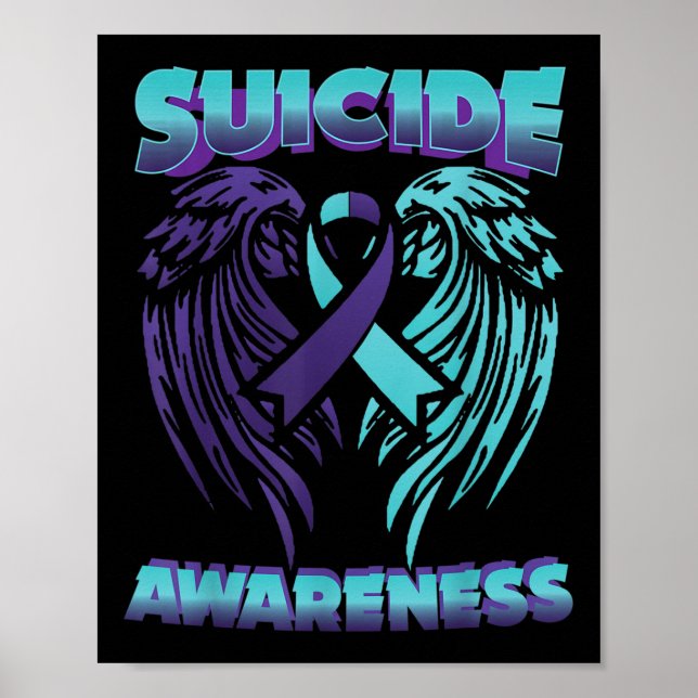 Självmordsmedvetande Ribbon Vingar Suicide Prevent Poster (Framsidan)