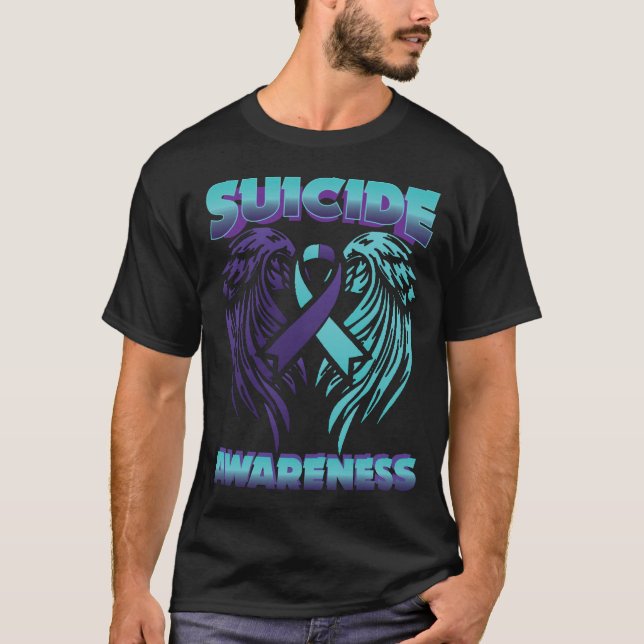 Självmordsmedvetande Ribbon Vingar Suicide Prevent T Shirt (Framsida)