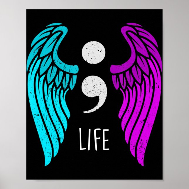 Självmordsmedvetenhet - Semi colon Life Angel Poster (Framsidan)