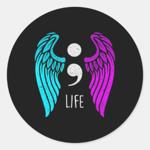 Självmordsmedvetenhet - Semi colon Life Angel Runt Klistermärke
