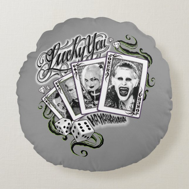 SjälvmordSquad lycklig | "dig" som leker kort Rund Kudde (Framsidan)