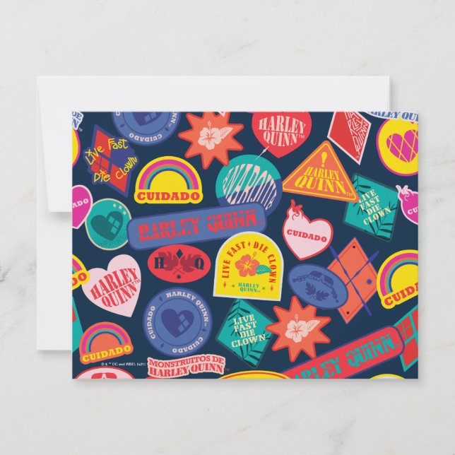 Självmordstorget | Harley Quinn Badge Mönster Anteckningskort (Framsida)