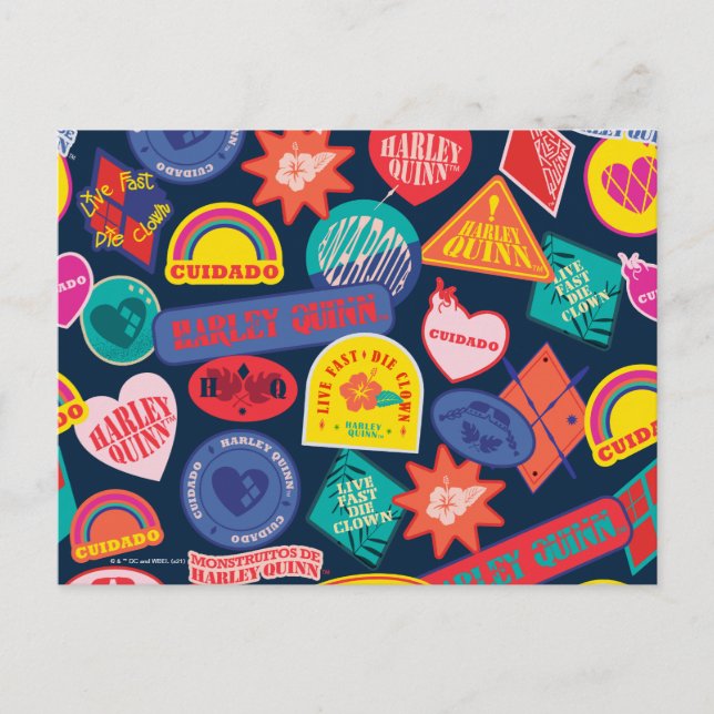 Självmordstorget | Harley Quinn Badge Mönster Vykort (Framsida)