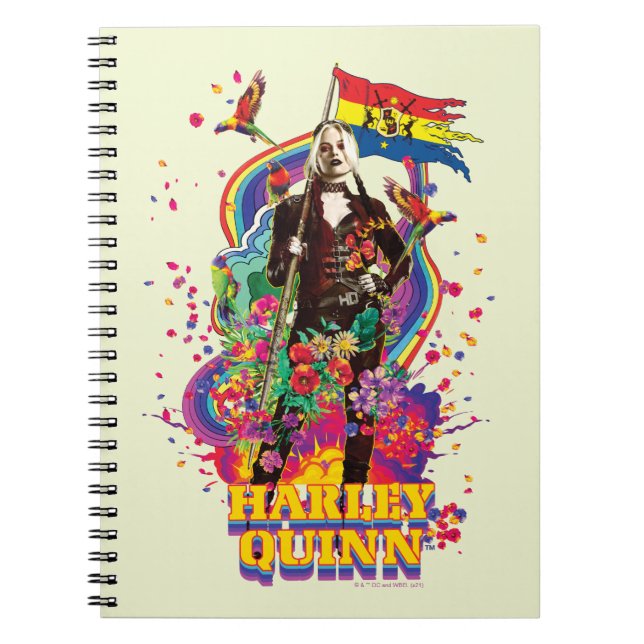 Självmordstorget | Harley Quinn Flowers & Rainbow Anteckningsbok (Framsidan)