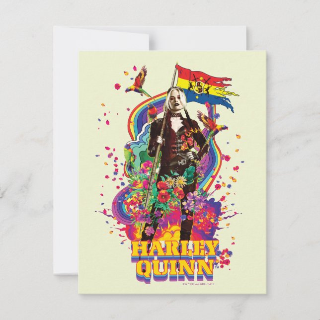 Självmordstorget | Harley Quinn Flowers & Rainbow Anteckningskort (Framsida)