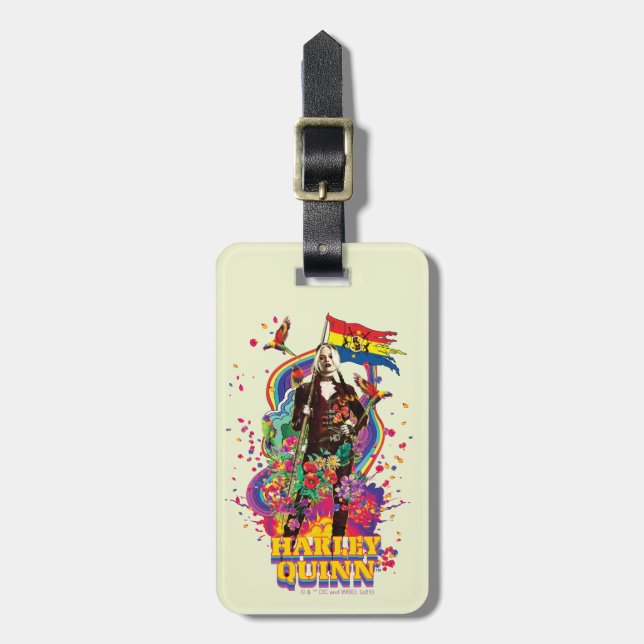 Självmordstorget | Harley Quinn Flowers & Rainbow Bagagebricka (Vertikal Framsida)