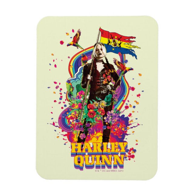Självmordstorget | Harley Quinn Flowers & Rainbow Magnet (Vertikal)