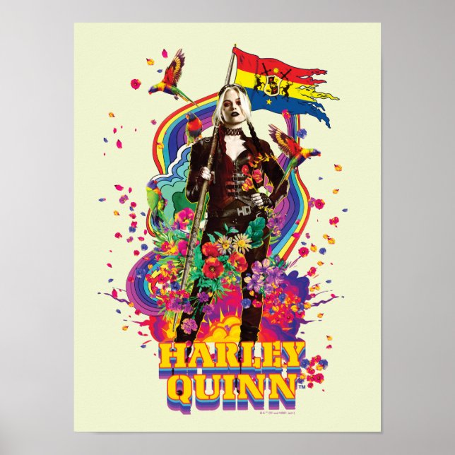 Självmordstorget | Harley Quinn Flowers & Rainbow Poster (Framsidan)