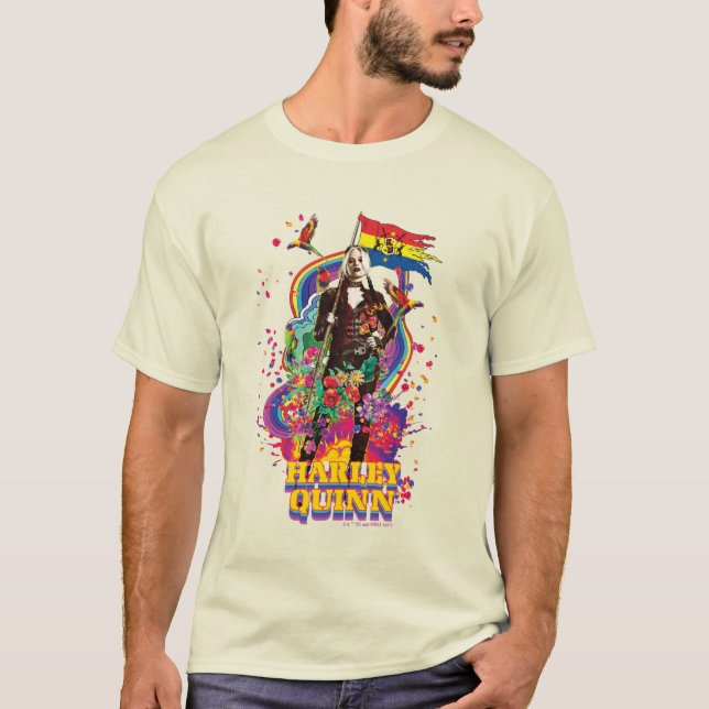 Självmordstorget | Harley Quinn Flowers & Rainbow T Shirt (Framsida)