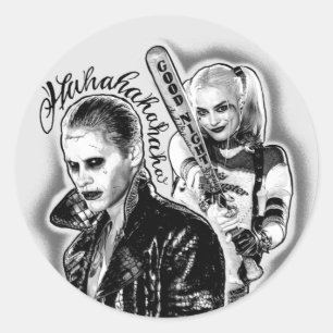 Självmordstorget  Joker & Harley Airbrush Tatto Runt Klistermärke