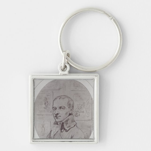 Självporträtt 6 fyrkantig silverfärgad nyckelring (Framsidan)
