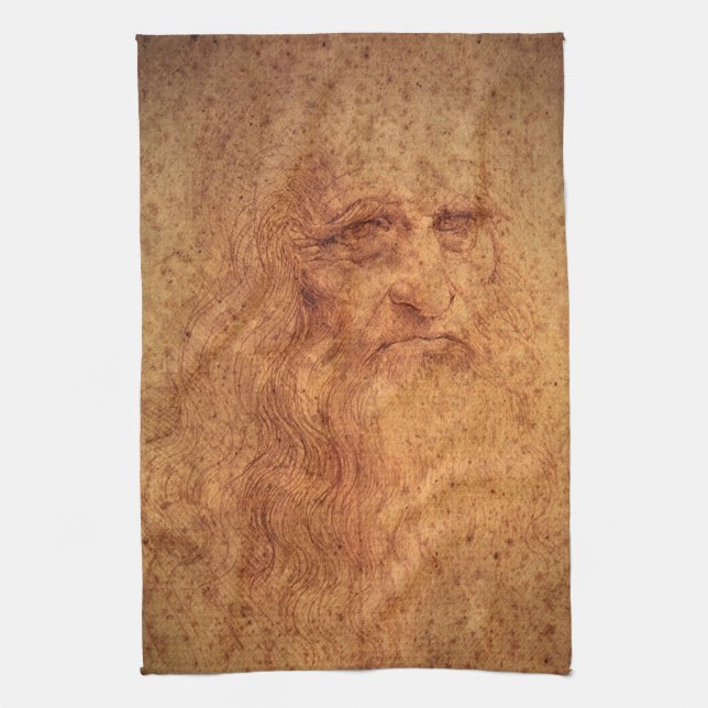 Självporträtt av Leonardo da Vinci, renässanskonst Kökshandduk (Vertikal)