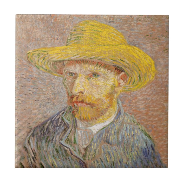 Självporträtt av Vincent Van Gogh impressionistisk Kakelplatta (Framsidan)